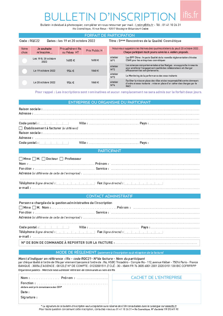 Bulletin d'inscription aux RQC